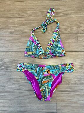 NWOT! TRINA TURK - Bright Pink & Turquoise Bikini TOP Sz 8 BOTTOM Sz 10